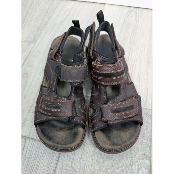 Clarks Sandals Shoes Mens Size 10 Brown Leather Hook Loop Walking Comfort 178172 - Picture 1 of 6